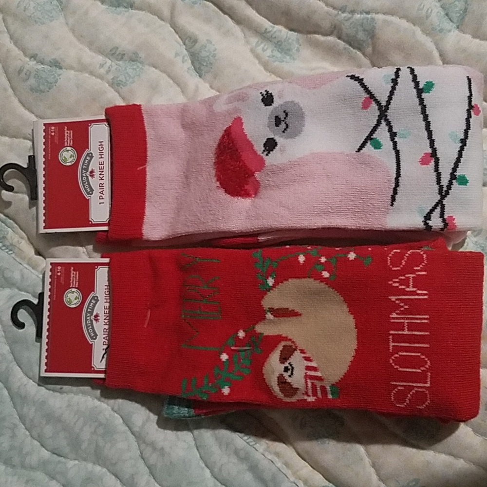 2 knee high holiday socks